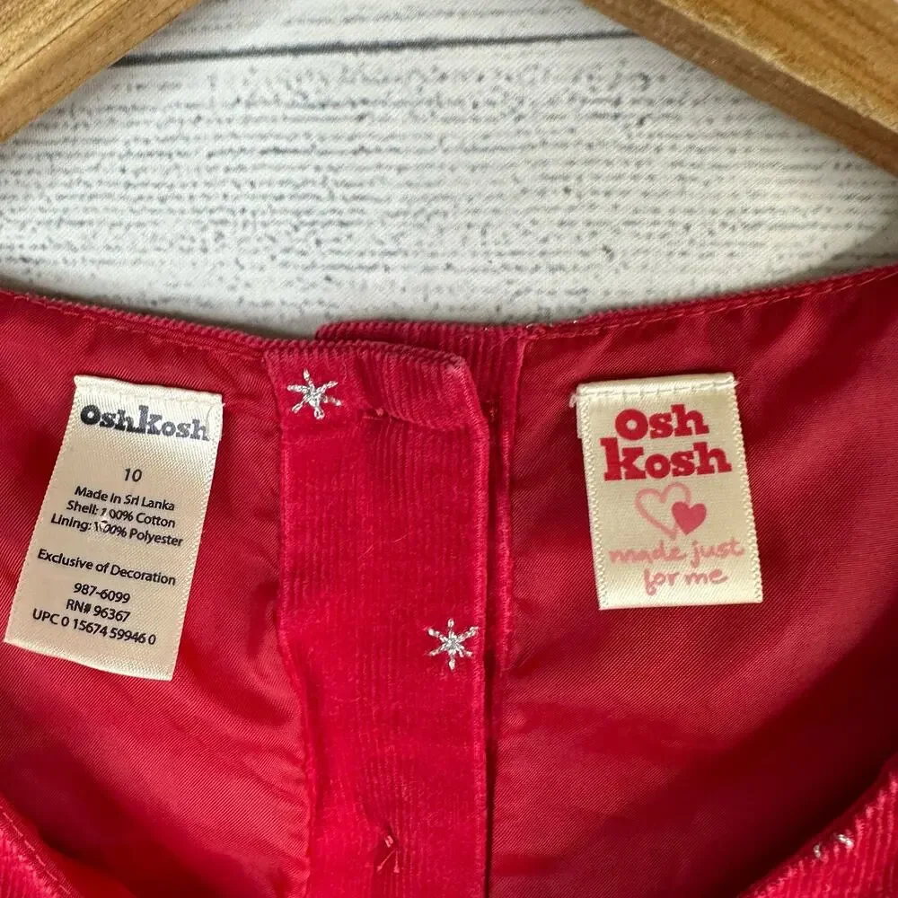 OshKosh B'gosh Girls size 10 Sleeveless Corduroy Holiday Christmas Dress Red
